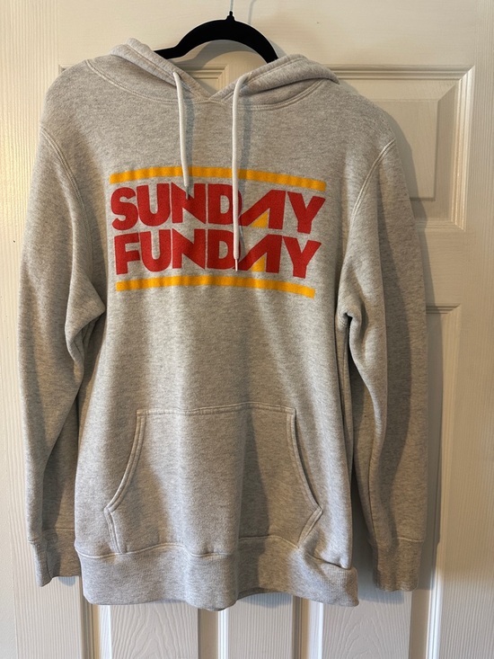 Charlie Hustle Tops - Gray 'Sunday Funday' Graphic Hoodie Sweatshirt - Red & Yellow